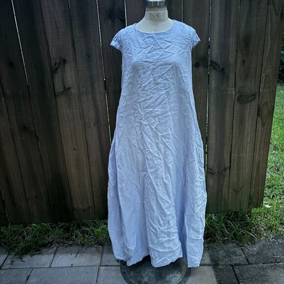 BLISS LINEN Cap Sleeve LAGENLOOK MAXI DRESS S Blue NWOT - Picture 1 of 8